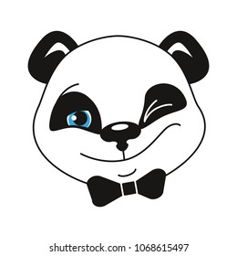 Panda. The smiley head. Emotion flirting isolated on white background. Vector illustration in cartoon style.  Communication, print, Internet, chat