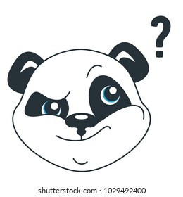 Panda. The smiley head. Emotion pensive isolated on white background. Vector illustration in cartoon style.  Communication, print, Internet, chat