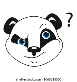 Panda. The smiley head. Emotion pensive isolated on white background. Vector illustration in cartoon style.  Communication, print, Internet, chat