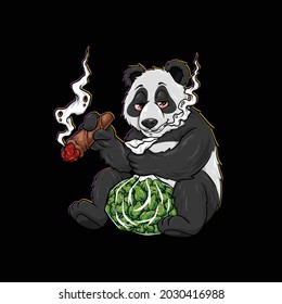 panda smoking blunt stoned high face and bag buds nugs weed flower