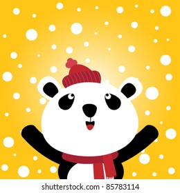 Panda and snow background