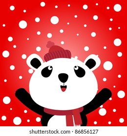 Panda and snow background