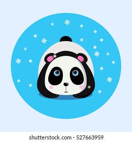 Panda and snow. Bear and snowflakes.
