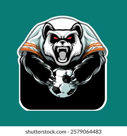 panda with a soccer ball illustration mascot logo