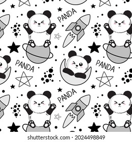 Panda in Space Repeat Print Pattern