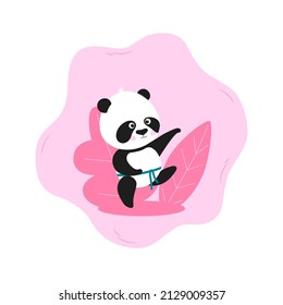 Panda and sport. Funny Kung-fu Panda illustration in flat style. Karate sport cartoon character.