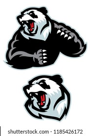 Panda In Sport Mascot Angry Set