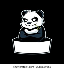 Panda sport mascot logo with blank banner template