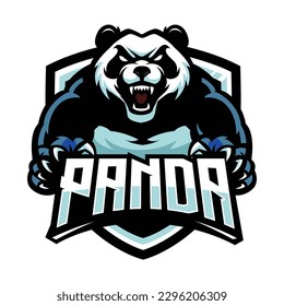 panda  sport mascot logo  hold text
