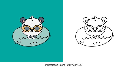 Panda Sportsman Clipart Multicolored and Black and White. Beautiful Panda Bear Sportsman. Vector Illustration of a Kawaii Animal for Prints for Clothes, Stickers, Baby Shower, Coloring Pages.
 svg
