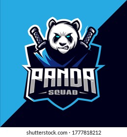 Panda squad with sword mascot esport logo design vector