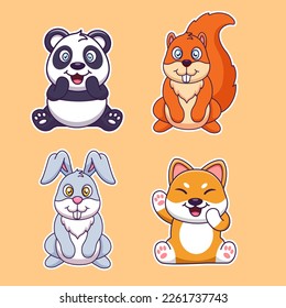 Panda, Squirrel, Shiba inu, Rabbit cartoon sticker collection