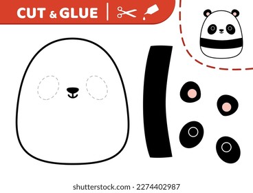 Panda. Squishmallow. Cut and glue. Applique. Paper game. Kawaii, cartoon. Isolated vector illustration eps 10