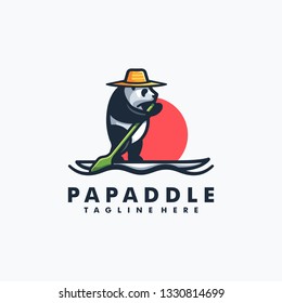 Panda Stand Paddle Design concept Illustration Vector Template. Suitable for Creative Industry, Multimedia, entertainment, Educations, Shop, and any related business