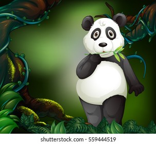 Panda standing in deep forest illustration