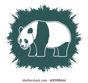 Panda standing side view designed on grunge frame background graphic vector.