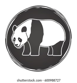 Panda standing side view designed on grunge circle background graphic vector.