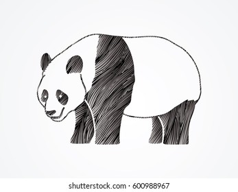 Panda standing side view designed using black grunge brush graphic vector.