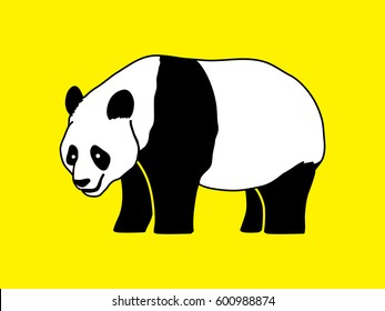 Panda standing side view graphic vector.