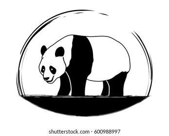 Panda standing side view graphic vector.