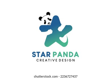 Panda star icon logo design, vector illustration of panda hugging a star