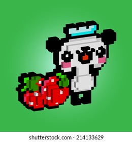 Panda and strawberries 3D pixel art