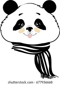 Panda with striped scarf on white background