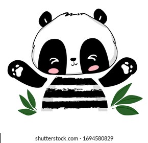 Panda in a striped T-shirt. Cute illustration.Vector.