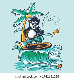 PANDA SURFING ILLUSTRATION SUITABLE FOR TSHIRT, POSTER AND RELATED BUSINESS DESIGN