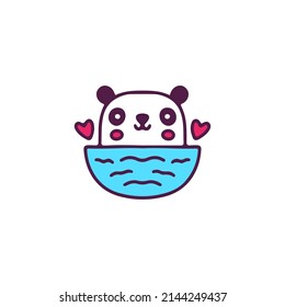 Panda swimming on the sea, illustration for t-shirt, sticker, or apparel merchandise. With doodle, retro, and cartoon style.