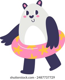 Panda In Swimming Ring Vector Illustration