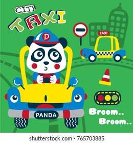panda the taxi driver funny cartoon,vector illustration