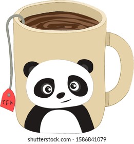Panda Tea Cup Hot Drinking Mug Cute Warm Illustration Vector Hand 
