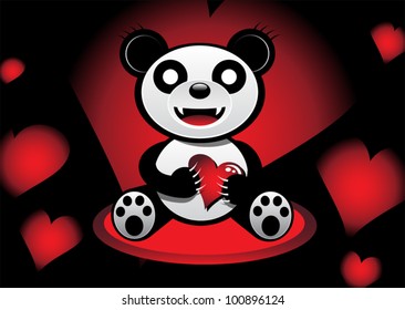 Panda Teddy Bear and hearts
