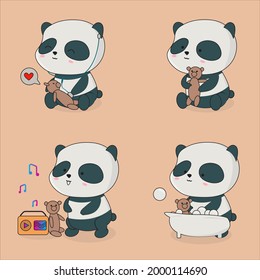 Panda teddy bear play together illustration vector