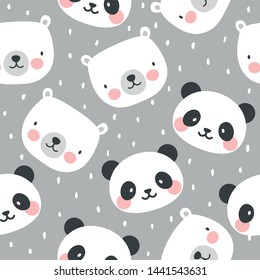 panda and teddy bear seamless pattern background, vector illustration, animal cartoon pattern