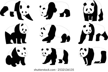 Panda and teddy bear wildlife vector icon set illustration.