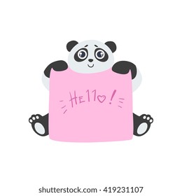 Panda With The Template For The Message Cute Childish Colorful Flat Vector Illustration On White Background