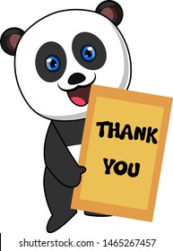 Panda with thank you sign, illustration, vector on white background.