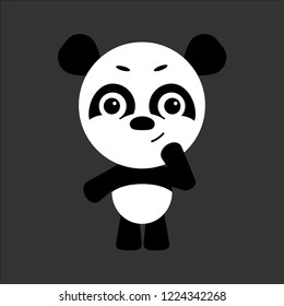 Panda thinks. Cute cartoon character. Gray background. Flat design. Vector illustration