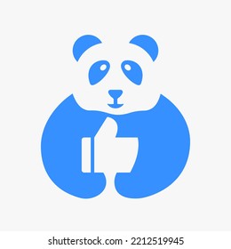 Panda Thumbs Up Logo Negative Space Concept Vector Template. Panda Holding Like Symbol