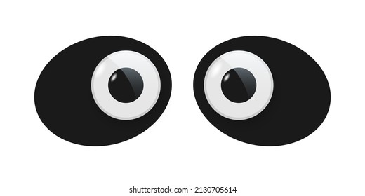 Panda toy eyes vector illustration. Wobbly plastic open eyeballs of funny Chinese bear looking forward wih round parts with black pupil isolated on white background.