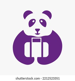 Panda Travel Bag Logo Negative Space Concept Vector Template. Panda Holding Travel Bag Symbol