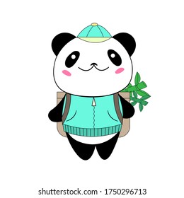 Panda travels with a backpack.