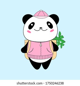 Panda travels with bamboo in a backpack.