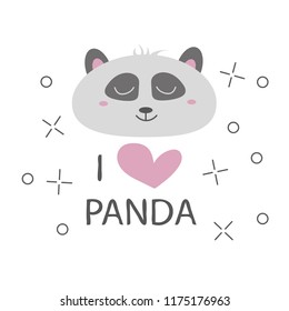 Panda t-shirt design with cute panda bear vector design - I love panda
