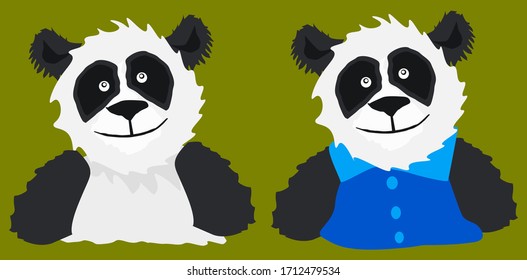 panda. two cartoon funny pandas are isolated on a dark background.vector.