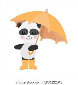 
Panda mit Regenschirm auf weißem Hintergrund
