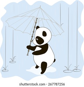 panda with an umbrella in the rain, vector illustration. image to print on a T-shirt