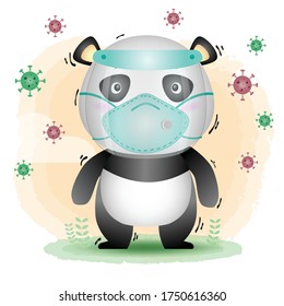 panda using face shield and mask.  Covid-19,  coronavirus vector illustration